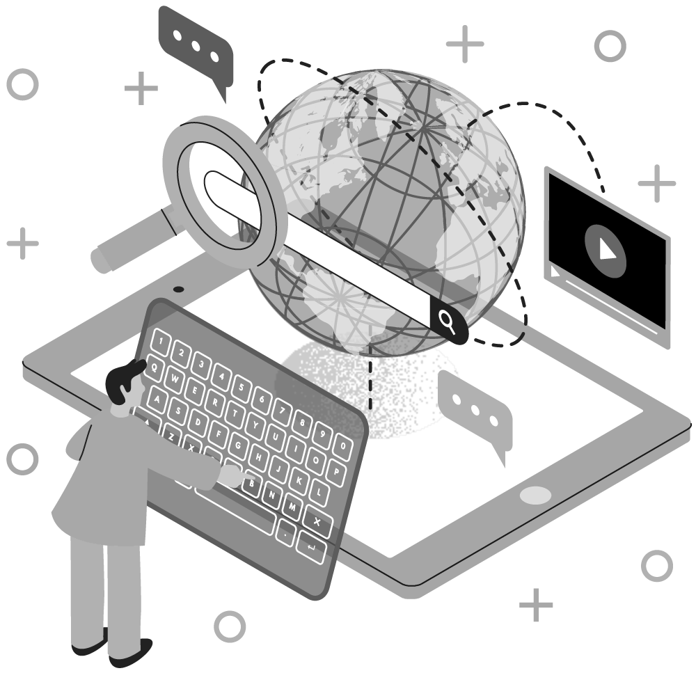 uomo digita su tastiera dati nel mondo worldwide